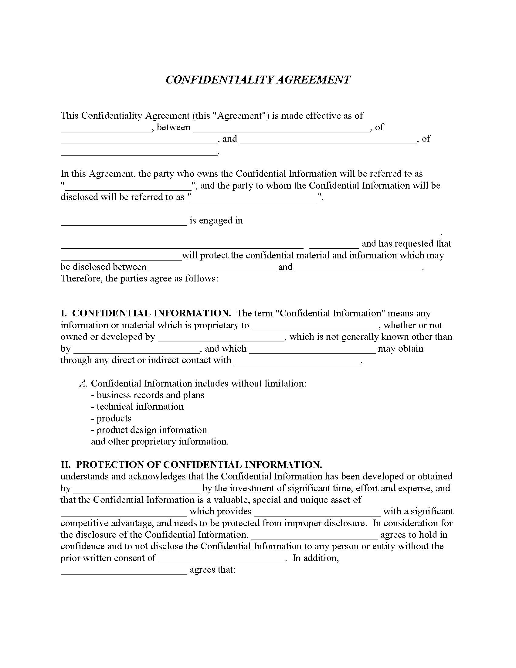 Confidentiality Agreement Forms Free Printable Legal Forms