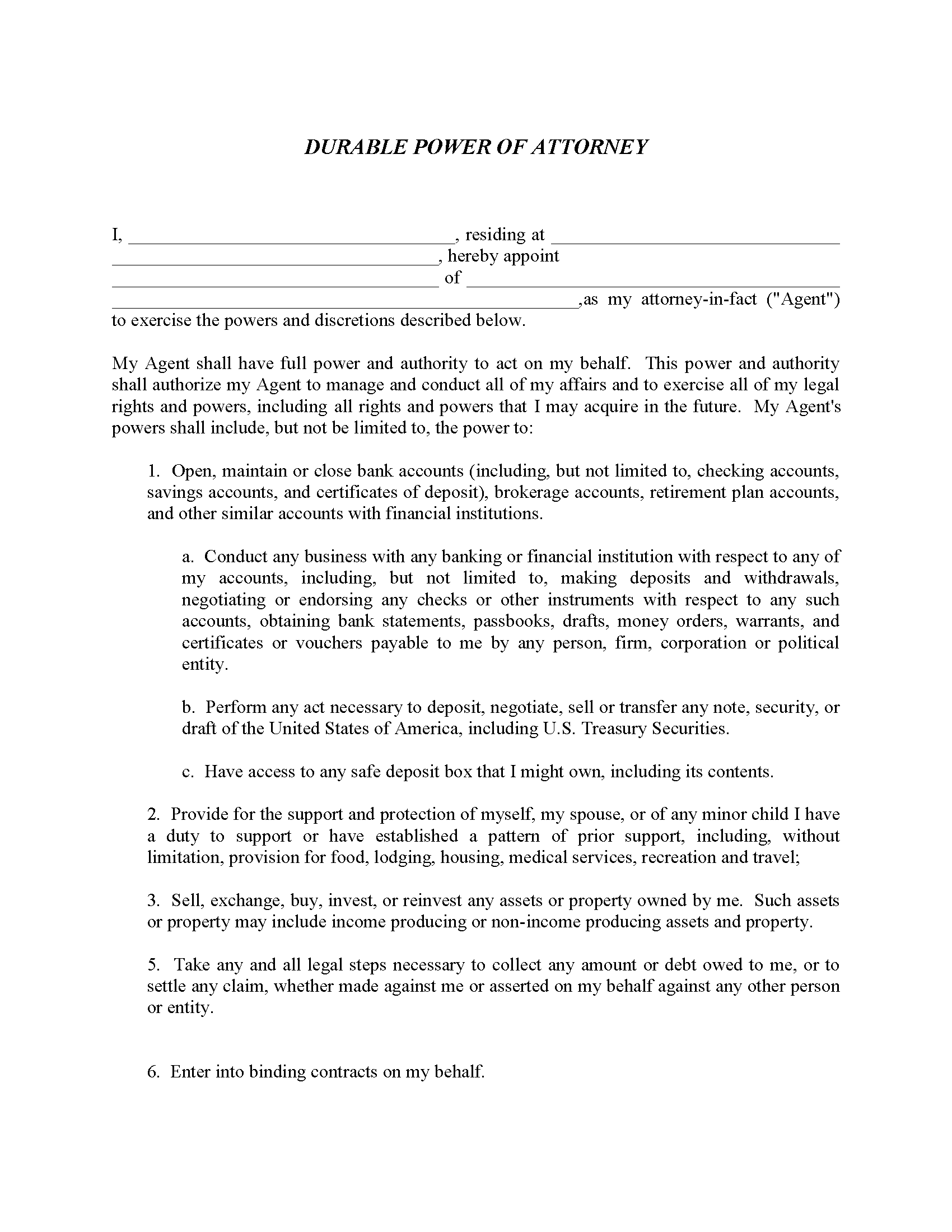 Enduring Power of Attorney Form Free Printable Legal Forms