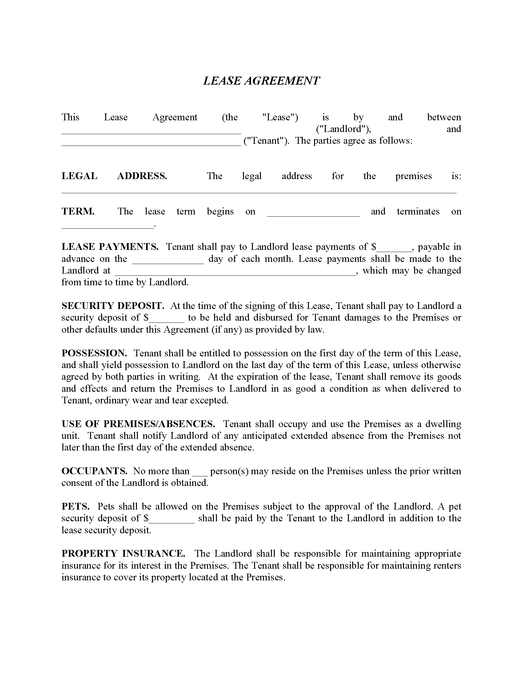 residential lease agreement pets allowed fillable pdf