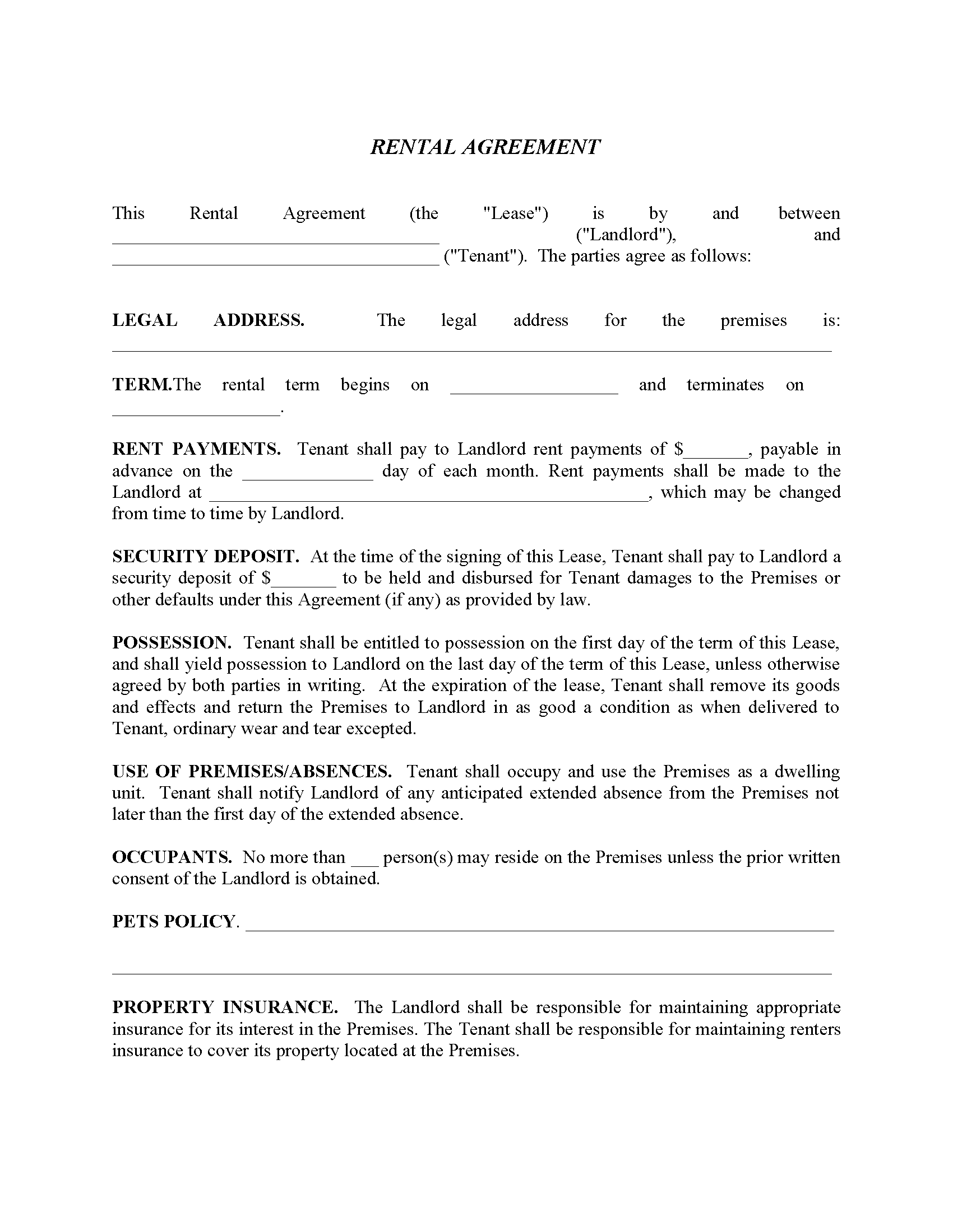 Free Printable Basic Rental Agreement One Platform For Basic Rental Agreement Fillable