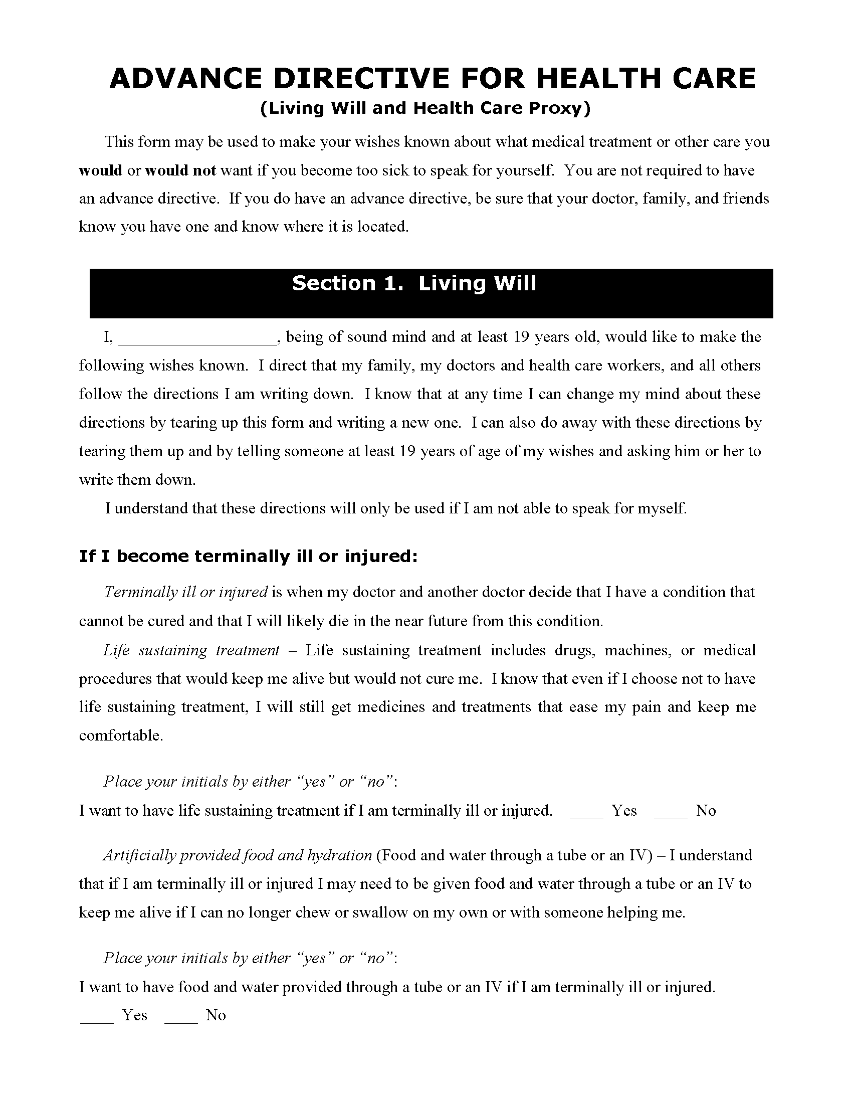 Arkansas Blank Printable Living Will Form Word Free Printable Legal 