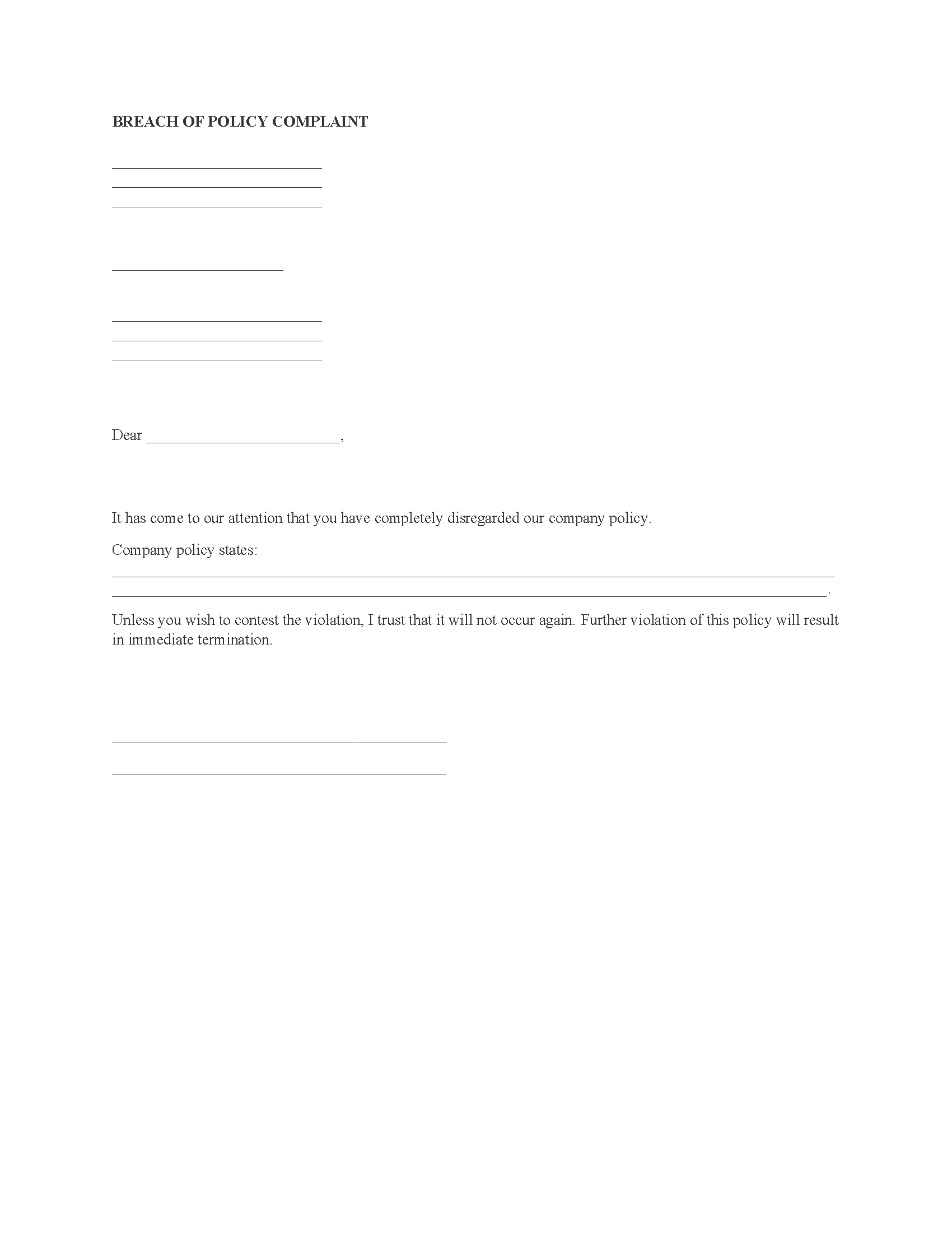 breach-of-company-policy-complaint-fillable-pdf-free-printable