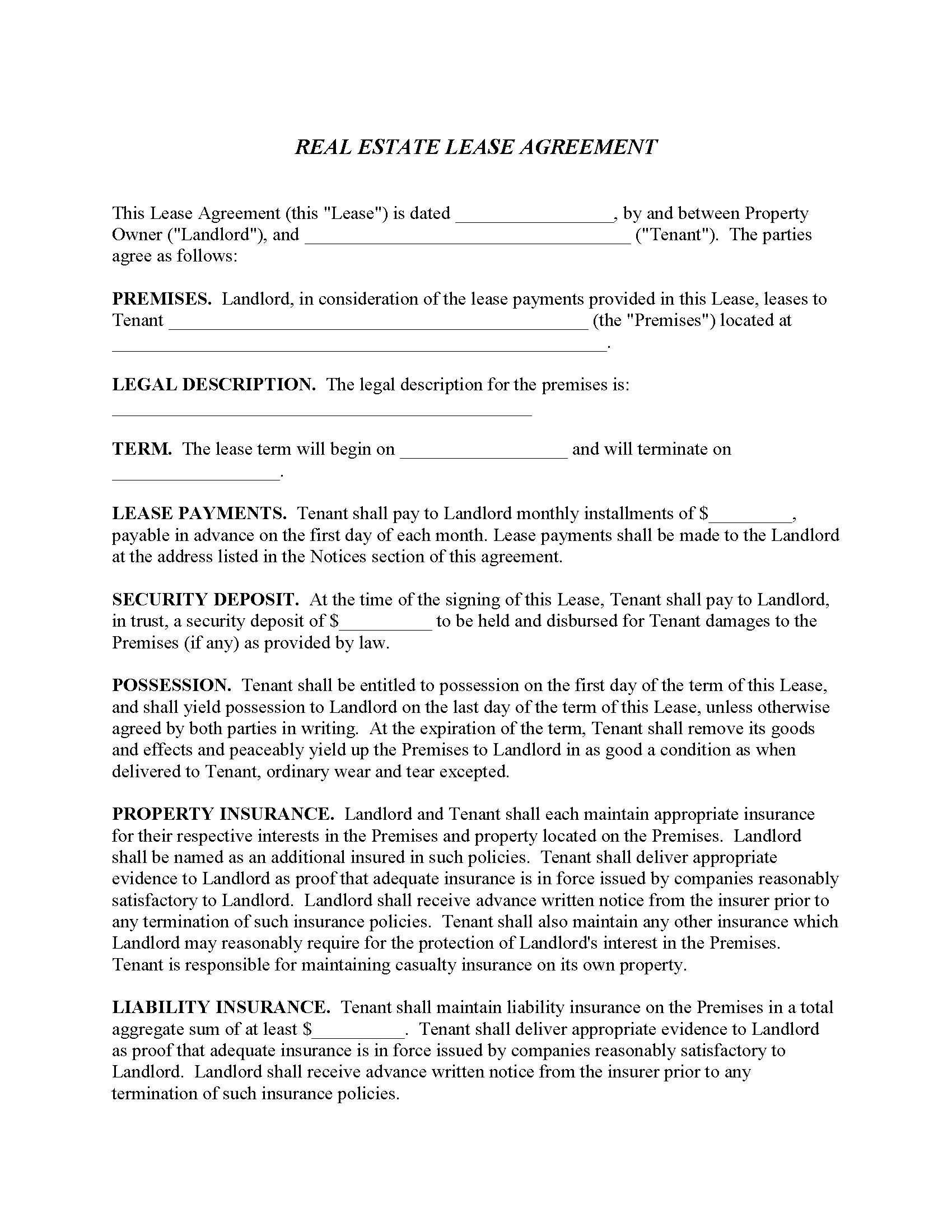 commercial property lease agreement fillable pdf free printable