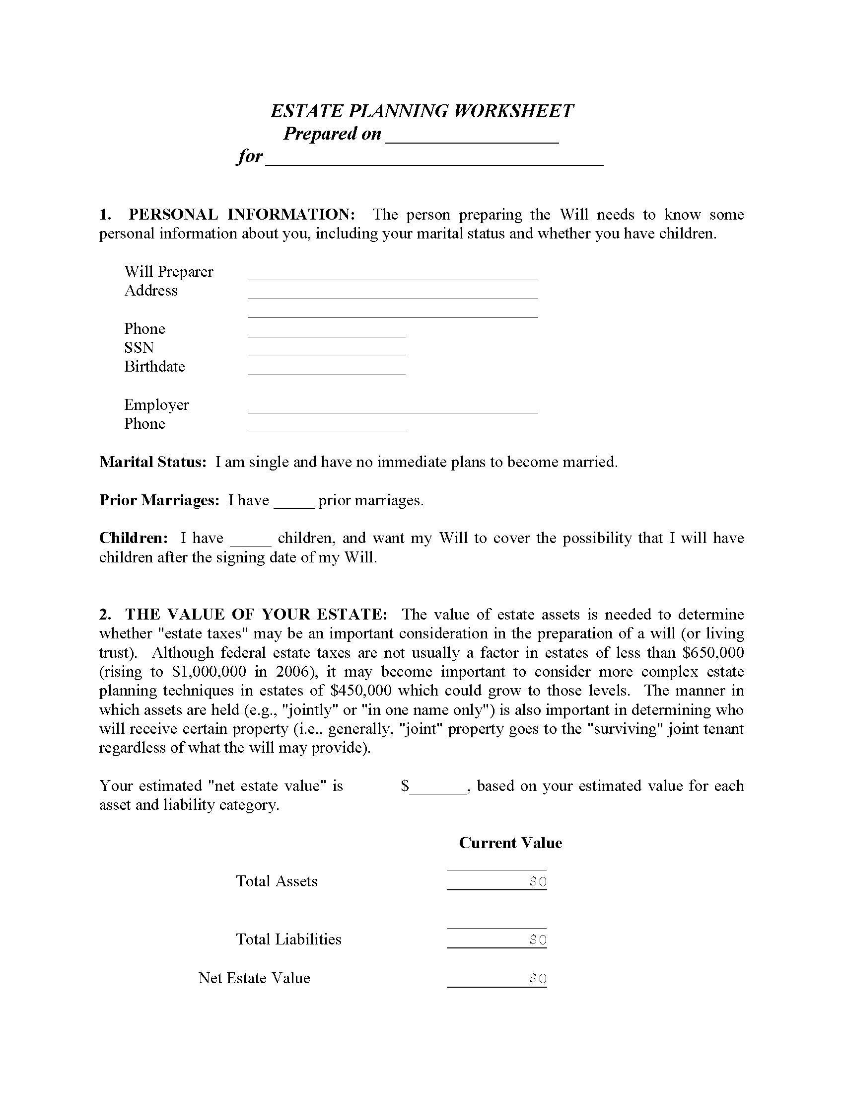Estate Planning Form Single Fillable Pdf Free Printable Legal Forms Ceipnievestoledo