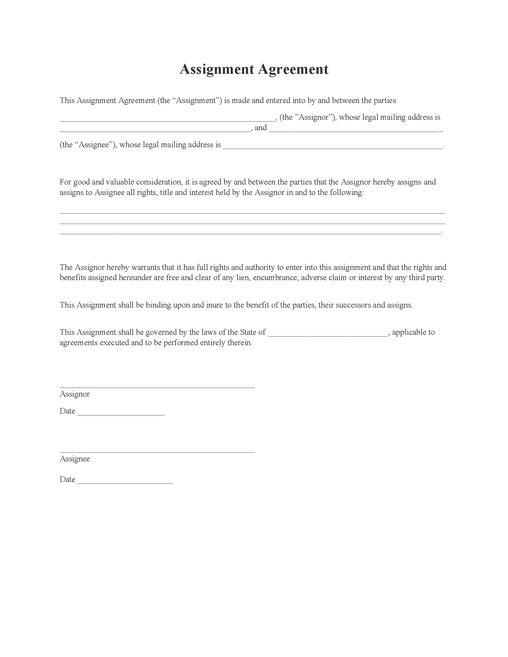 agreement on assignment of claims