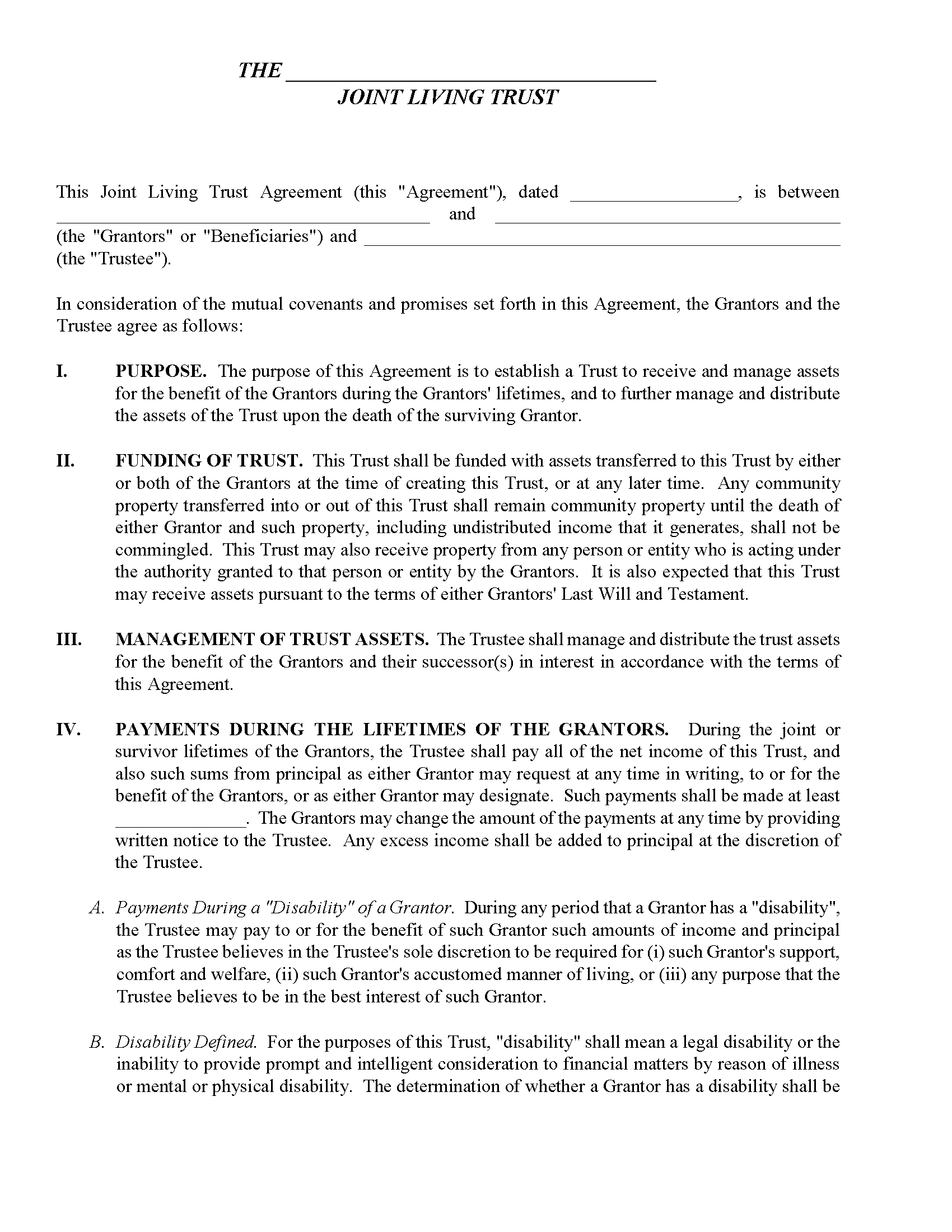 Nevada Joint Living Trust Form