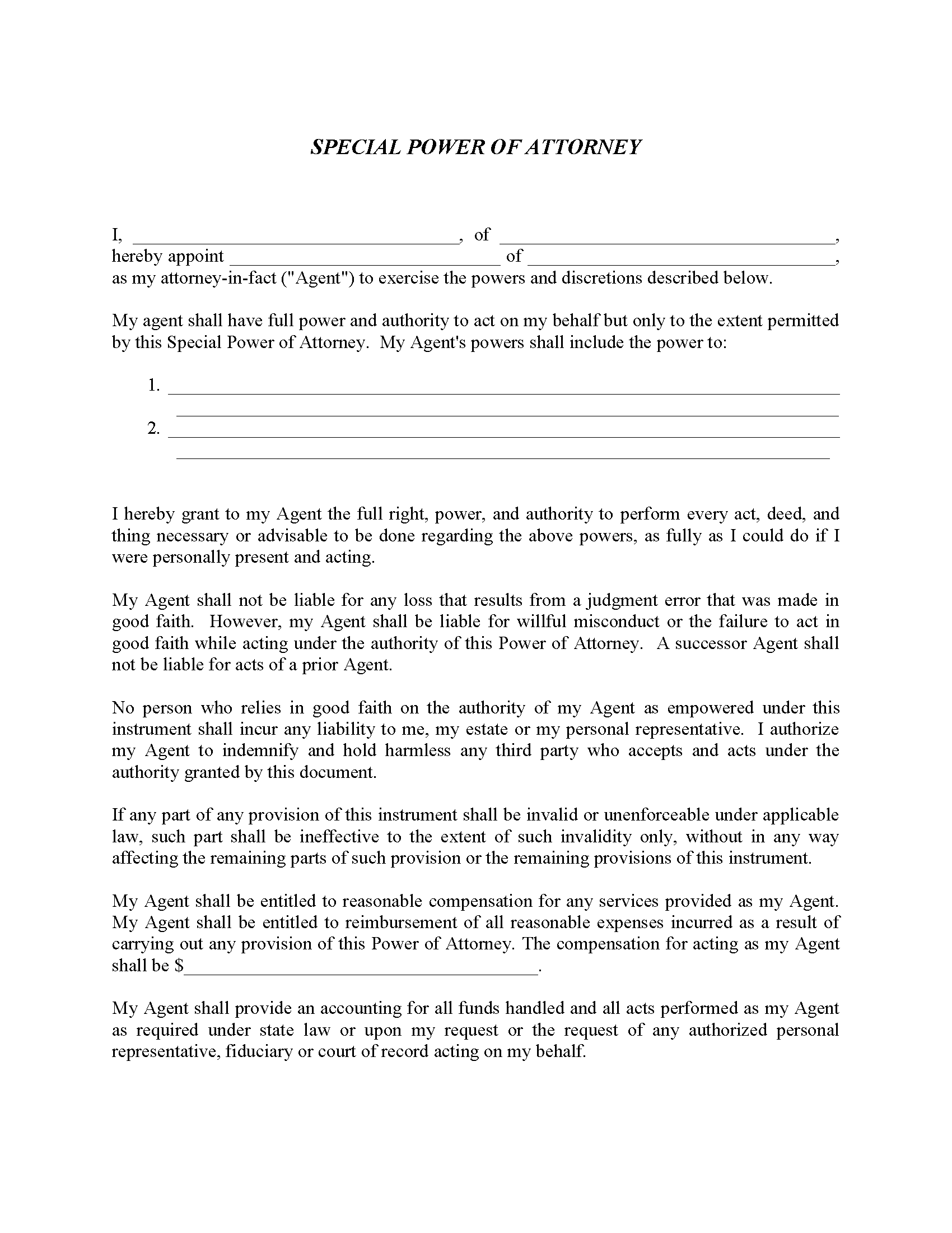 Limited Power Of Attorney Fillable PDF Free Printable Legal Forms