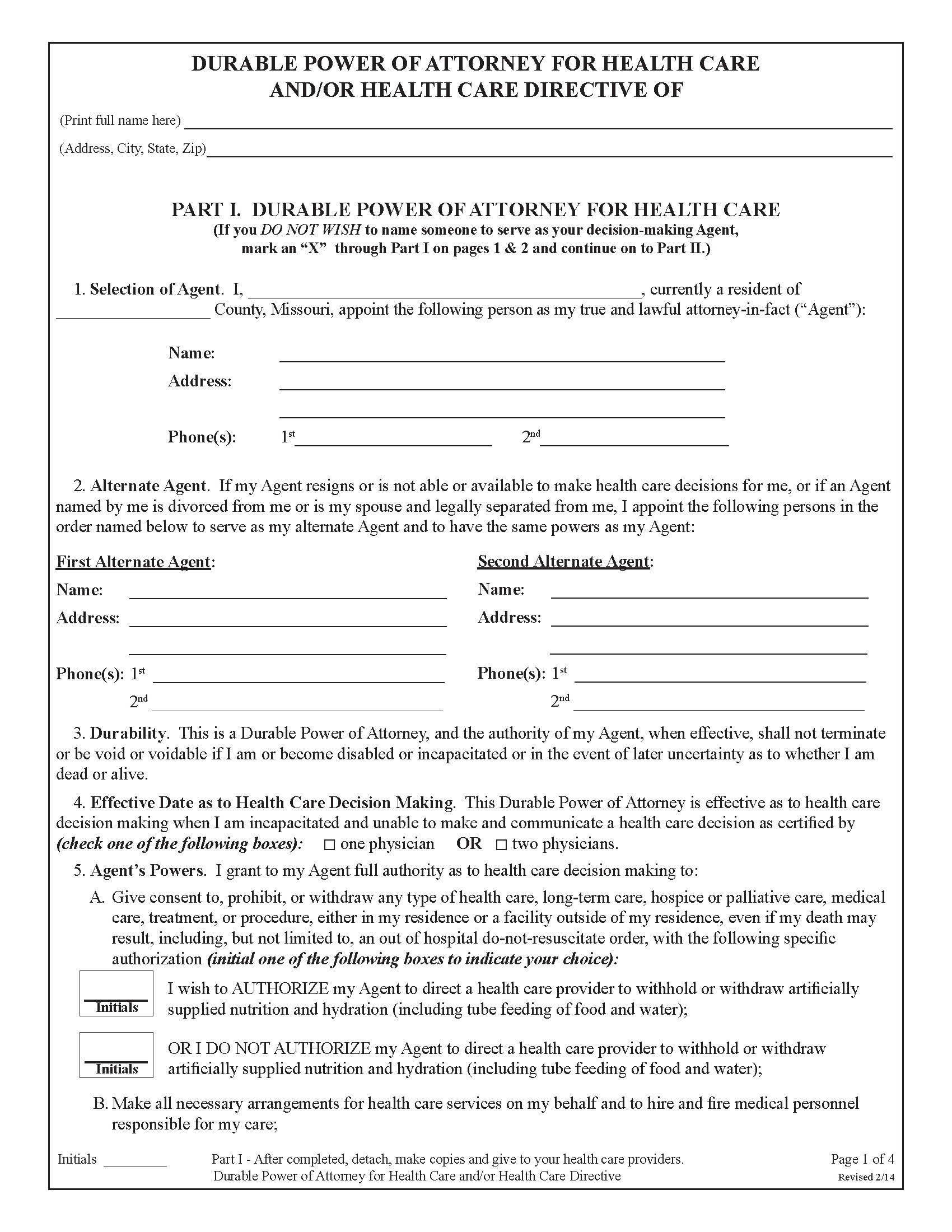 Missouri Medical Power Of Attorney PDF Free Printable Legal Forms