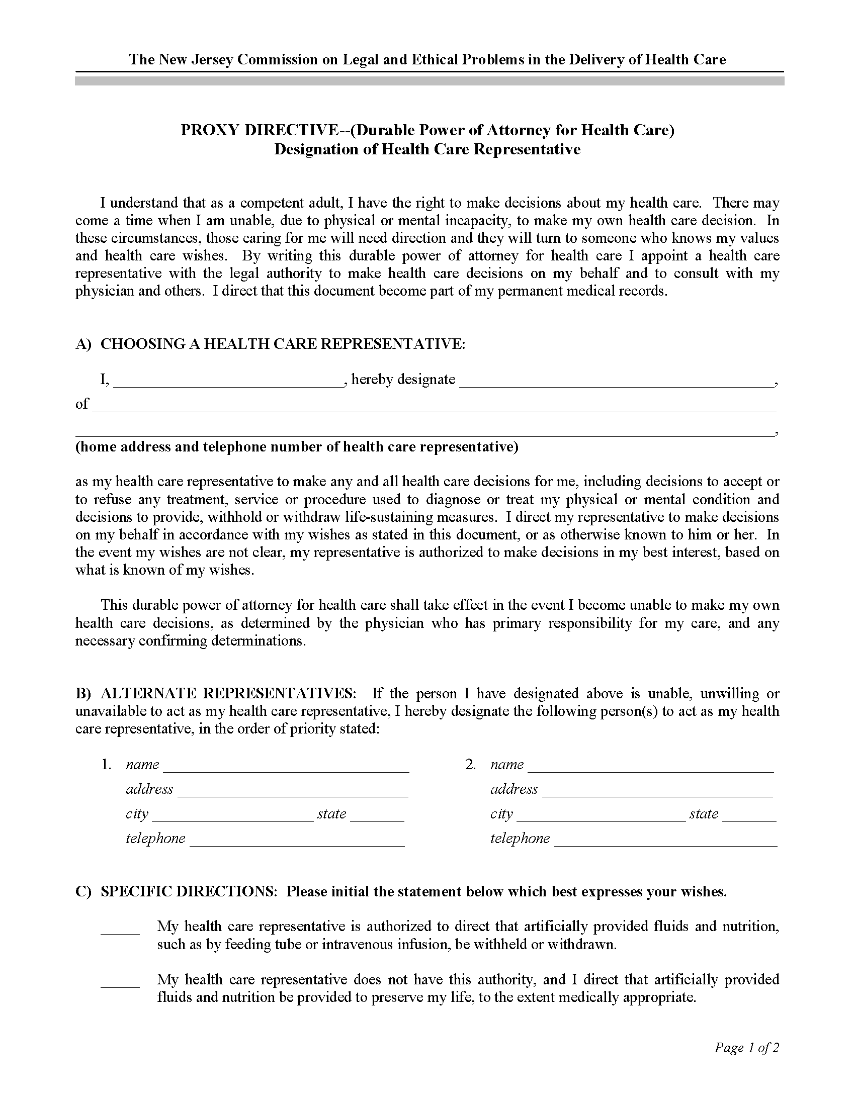 Printable Power Of Attorney Form Nj 7614