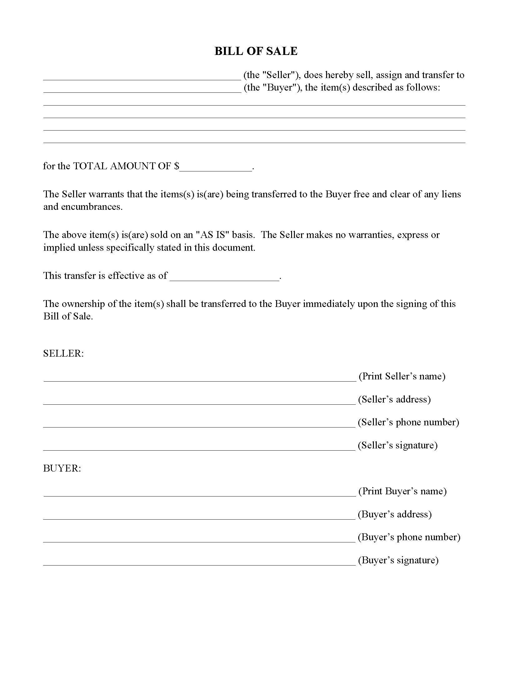Notarized Bill Of Sale Form Fillable PDF Free Printable Legal Forms