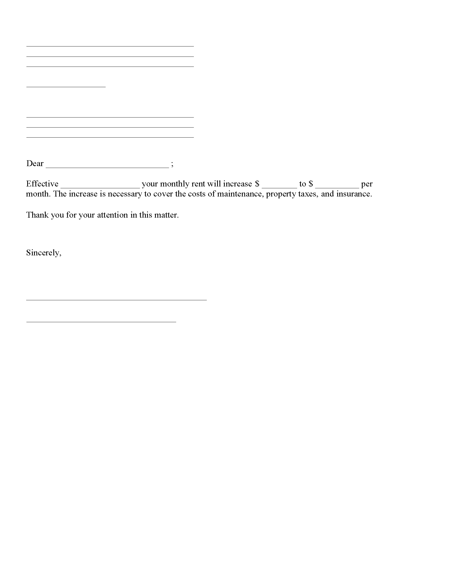 Free Printable Rent Increase Forms