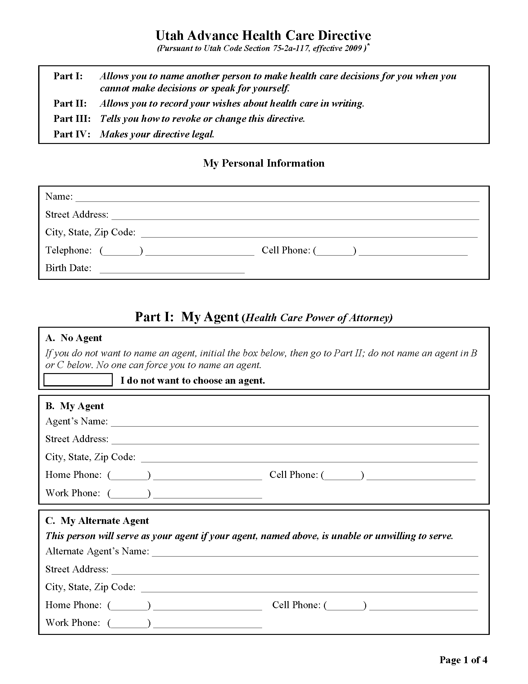 Utah Medical Power Of Attorney PDF Free Printable Legal Forms