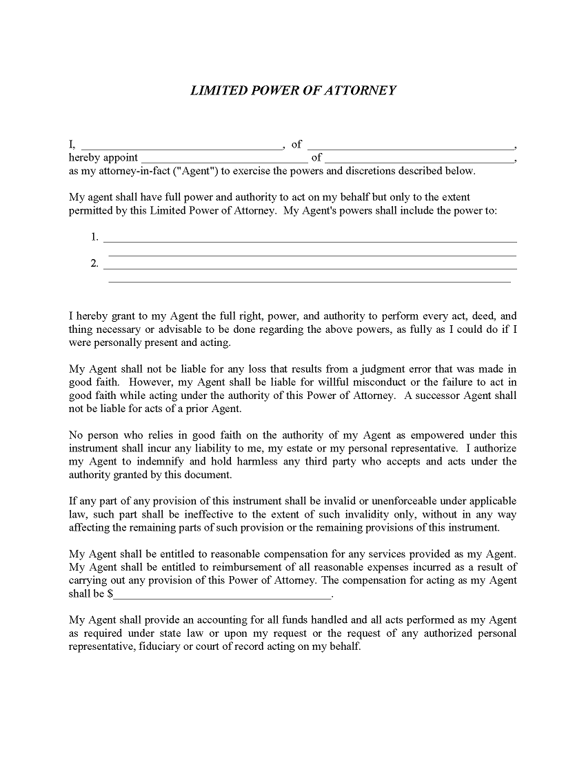 Temporary Power of Attorney Form Free Printable Legal Forms