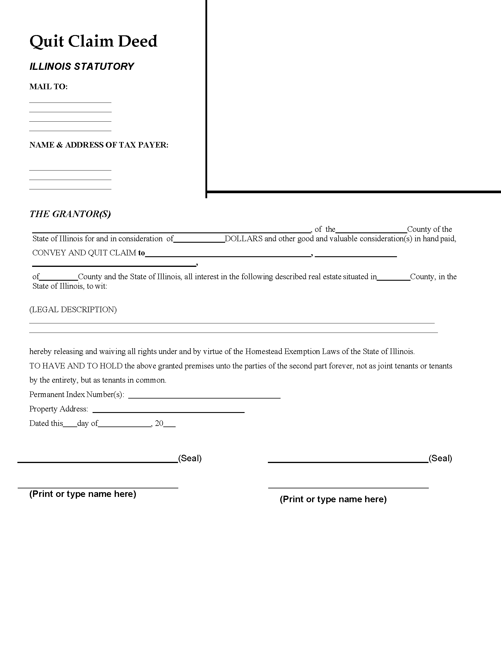 Free Fillable Illinois Quit Claim Deed Form Printable Forms Free Online