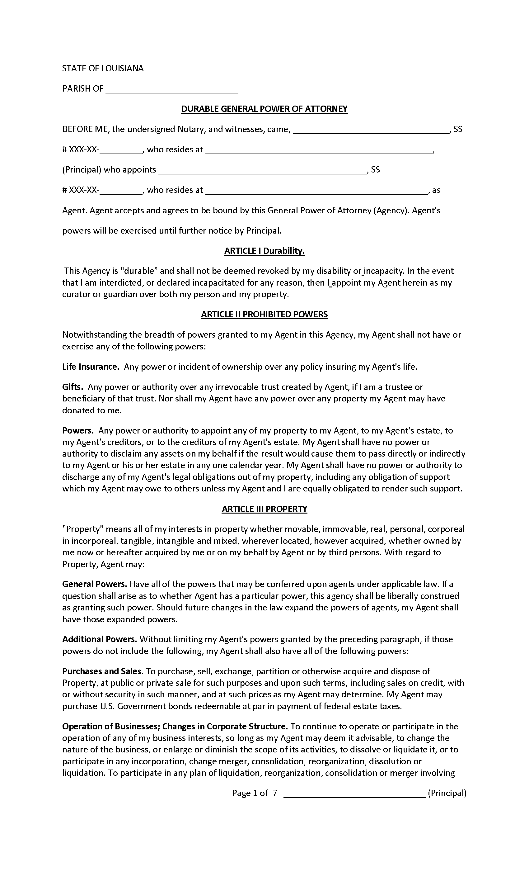 Louisiana Financial Power Of Attorney Form Free Printable Legal Forms