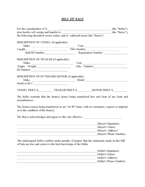 boat and trailer bill of sale form word free printable legal forms