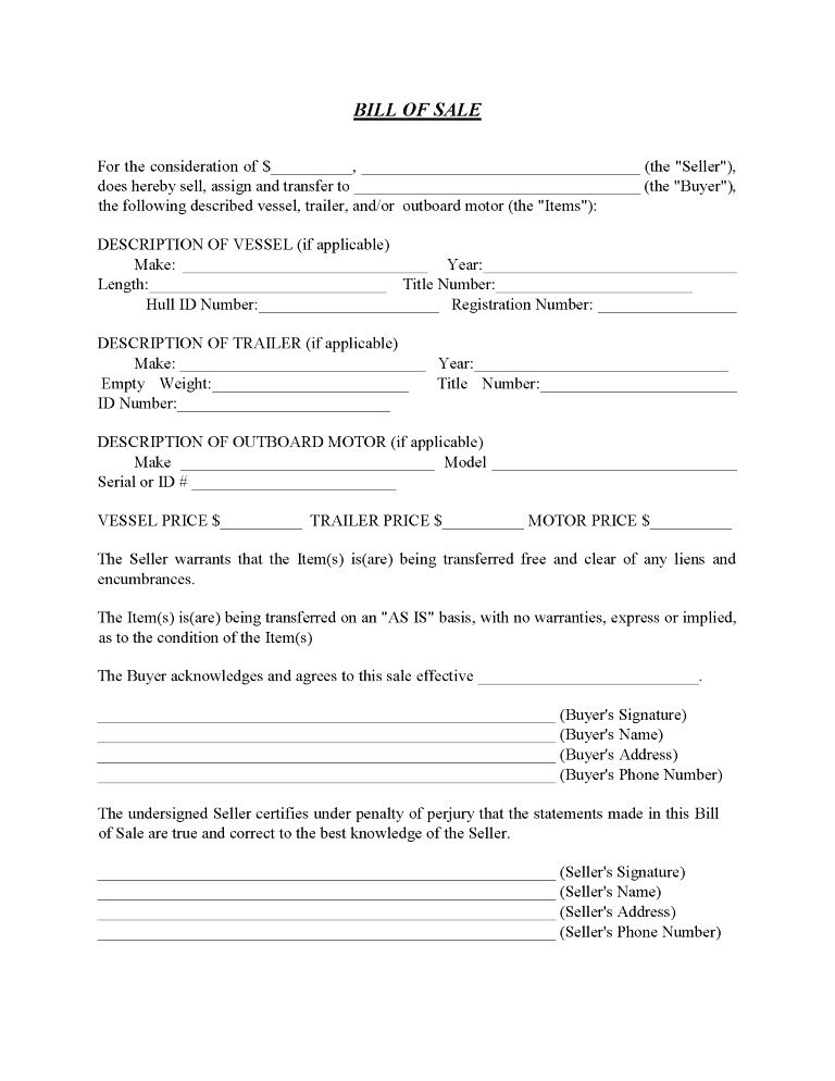 boat trailer bill of sale form free printable legal forms