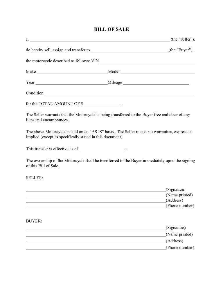 florida motorcycle bill of sale form free printable legal forms