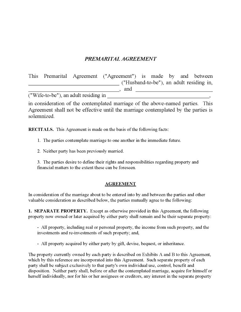 Florida Prenuptial Agreement PDF Free Printable Legal Forms