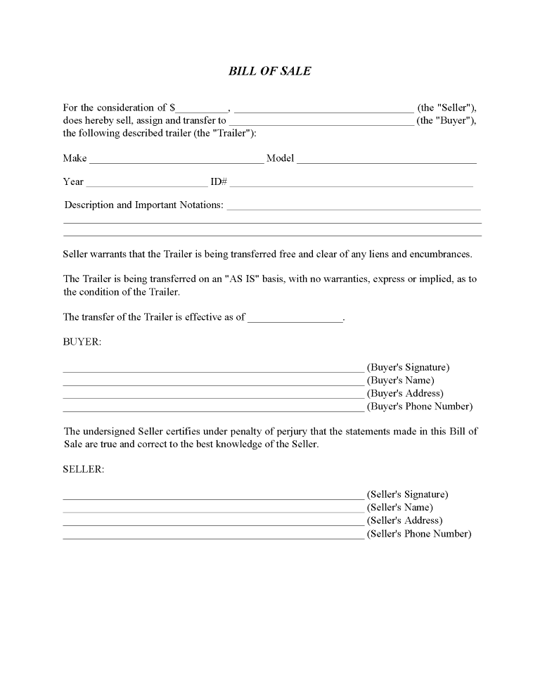 michigan trailer bill of sale form free printable legal forms