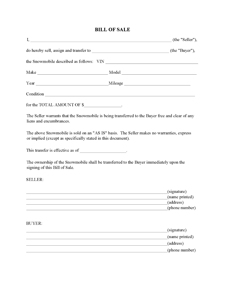 new jersey snowmobile bill of sale form free printable legal forms