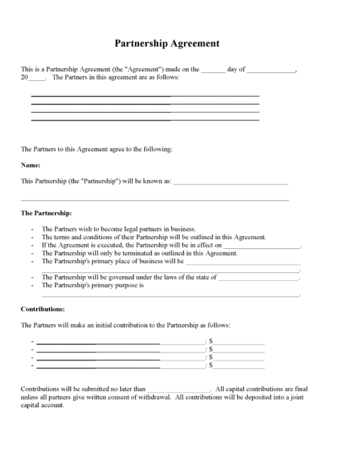 Free Partnership Agreement PDF - Download Free & Print