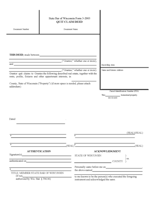 Wisconsin Quit Claim Deed - Free Printable Legal Forms