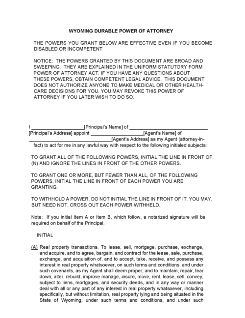 Free Wyoming Durable Power Of Attorney Form Free Printable Legal Forms 