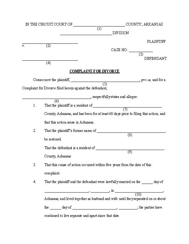 arkansas complaint for divorce pdf free printable legal forms