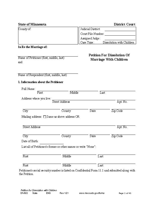 free minnesota divorce forms pdf word free printable legal forms
