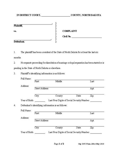 North Dakota Divorce Forms - Free Printable Legal Forms