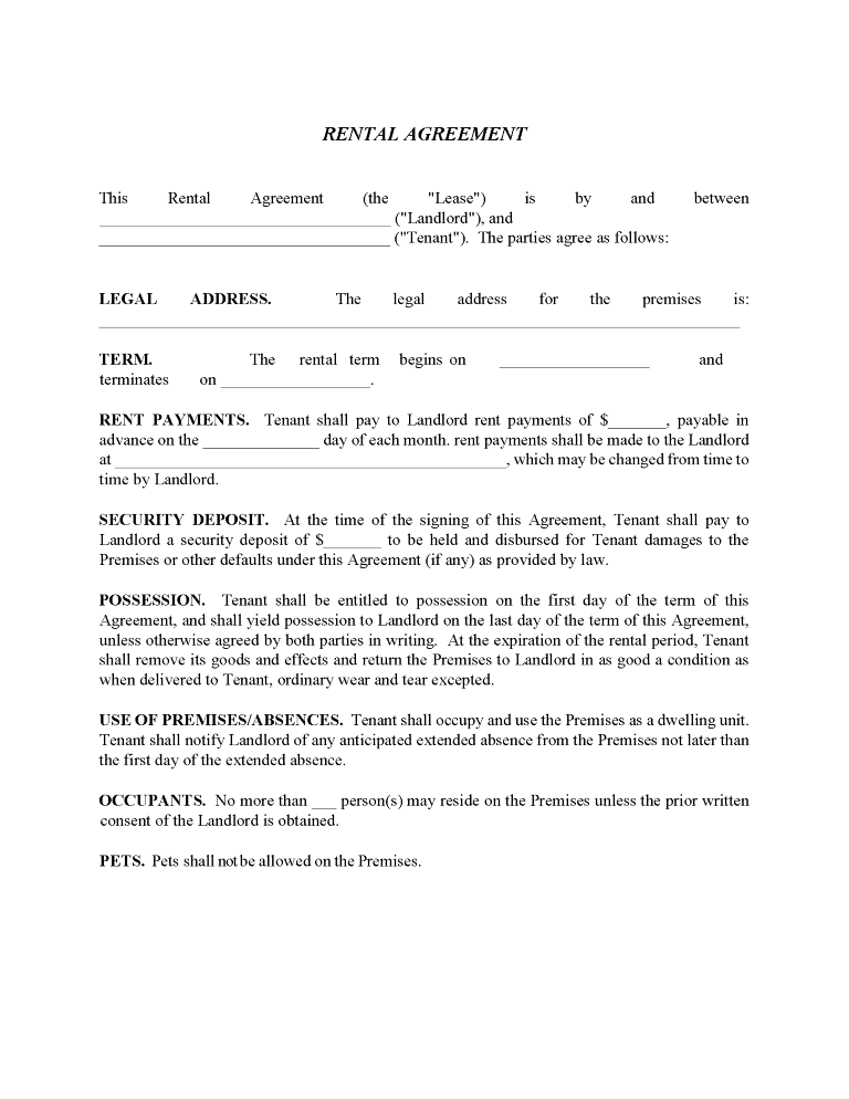 Rental & Lease Forms Archives - Free Printable Legal Forms