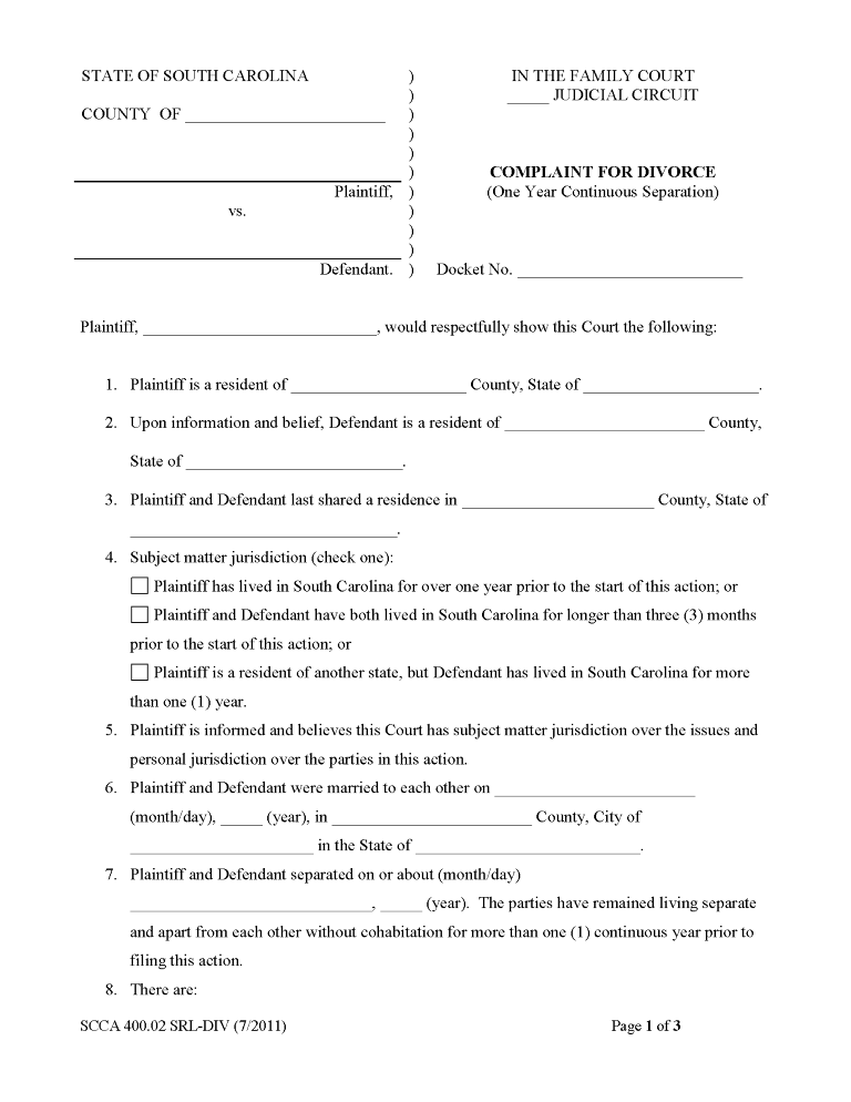 free south carolina divorce forms free printable legal forms