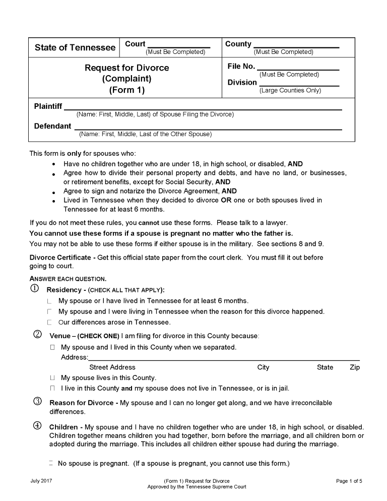 free tennessee divorce forms pdf word free printable legal forms