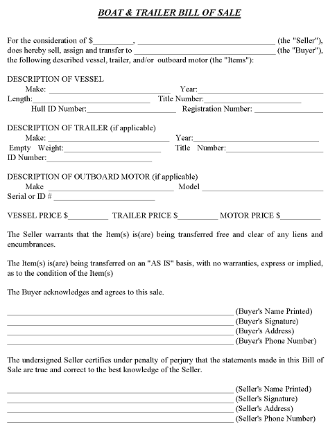 free boat and trailer bill of sale pdf word free printable legal forms