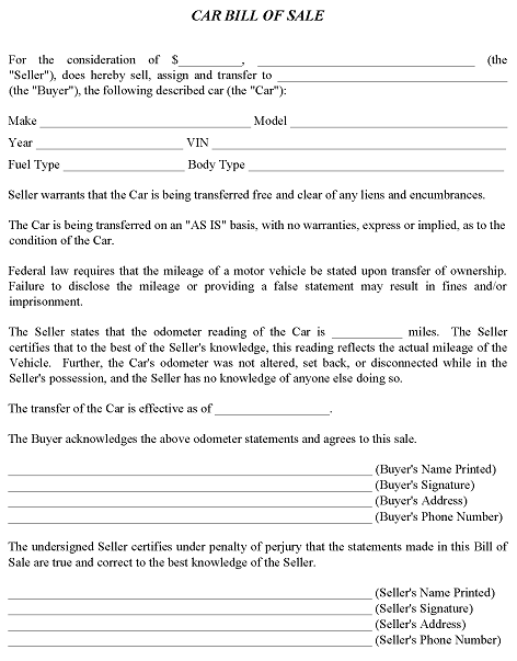 Free Bill Of Sale For Car PDF Word Free Printable Legal Forms