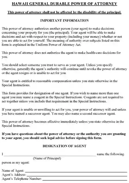 hawaii power of attorney form free printable pdf word free printable legal forms