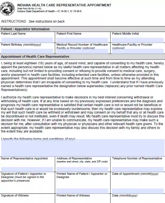 Free Indiana Medical Power of Attorney Word - Printable Form