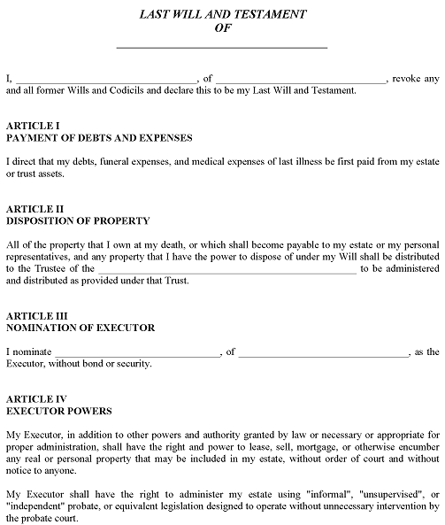 Free Massachusetts Pour Over Will Form Pdf & Word Printable