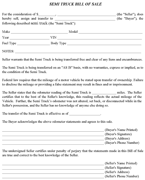 free texas semi truck bill of sale pdf word free printable legal forms