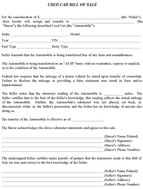 free used car bill of sale template pdf word free printable legal forms