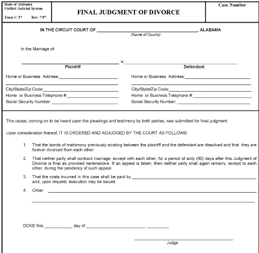 Free Alabama Final Judgment Of Divorce Pdf Free Printable Legal Forms 4780