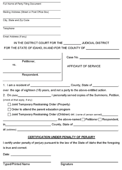 Free Idaho Affidavit Of Summons With Orders Pdf Download Free And Print 0795