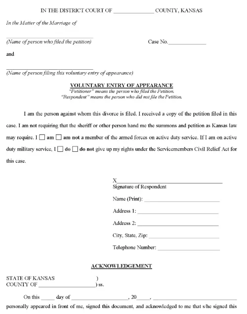 free kansas divorce voluntary entry of appearance pdf download free print