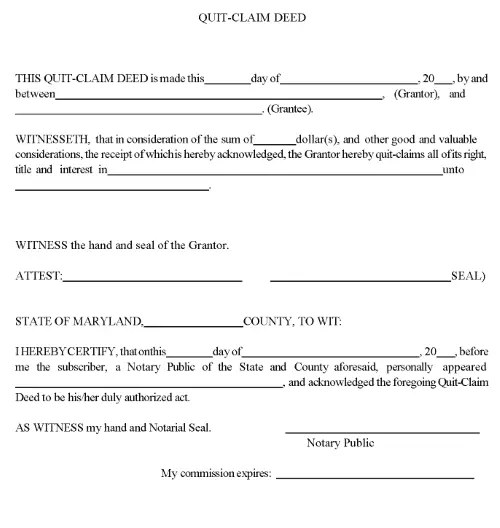 Free Maryland Quitclaim Deed PDF - Printable Form