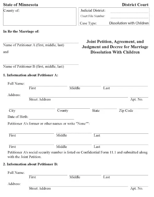 free minnesota joint petition agreement and judgment and decree for marriage dissolution with children pdf download free print