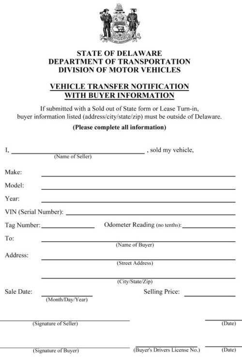 Free Printable Delaware Motor Vehicle Bill of Sale For Truck or Car PDF ...