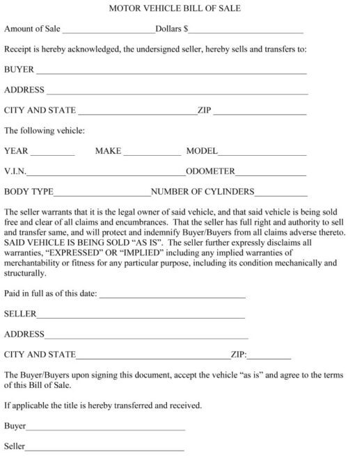 Free New Hampshire Motor Vehicle Bill of Sale For Truck or Car PDF ...