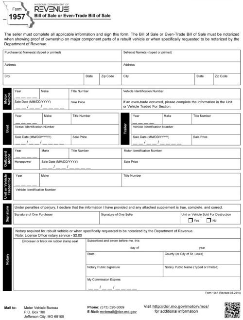 Free Printable Missouri Semi Truck Bill of Sale PDF & Word