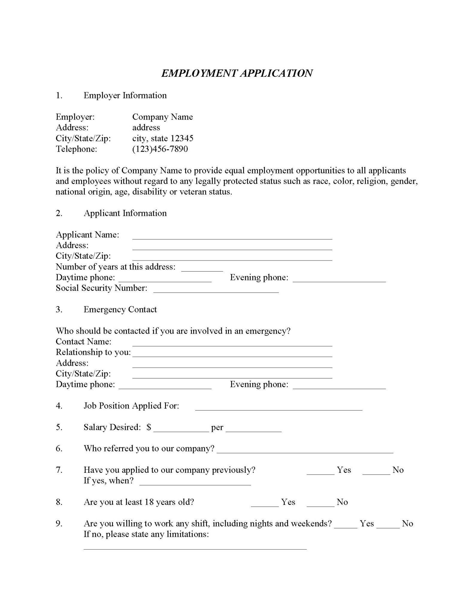 Employment Application Fillable Pdf Free Printable Legal Forms Hot Sex Picture 6277